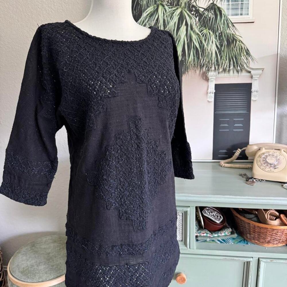Free people black lace crochet mini dress